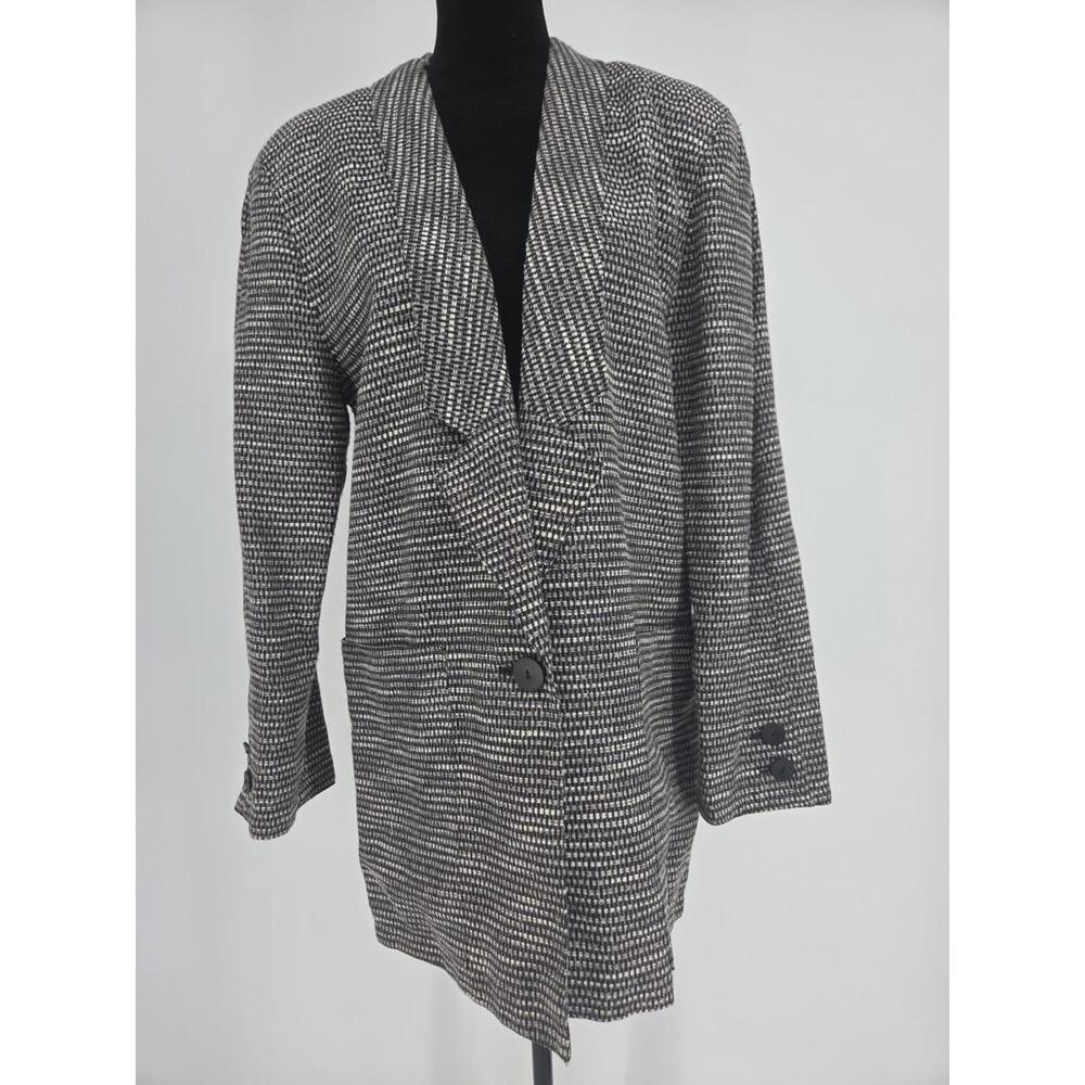 Escada By Margaretha Ley Linen Blend Plaid Tweed Jacket Womens EU 38‎ US M